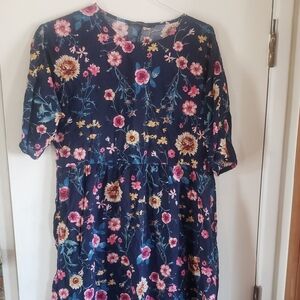 Zanzea Navy Floral Dress with Pink and Yellow Accents